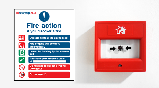 Where should fire action notices be placed?