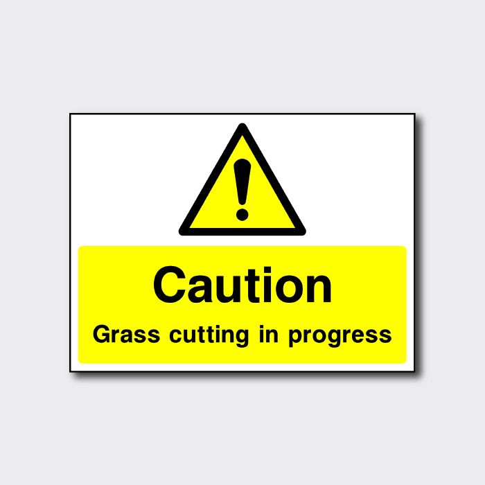 Caution Grass Cutting In Progress Sign