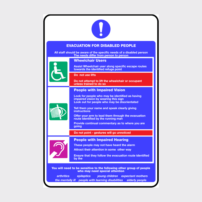 Evacuation for disabled people sign 