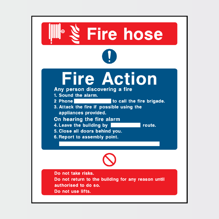 Fire Action Fire Hose Sign