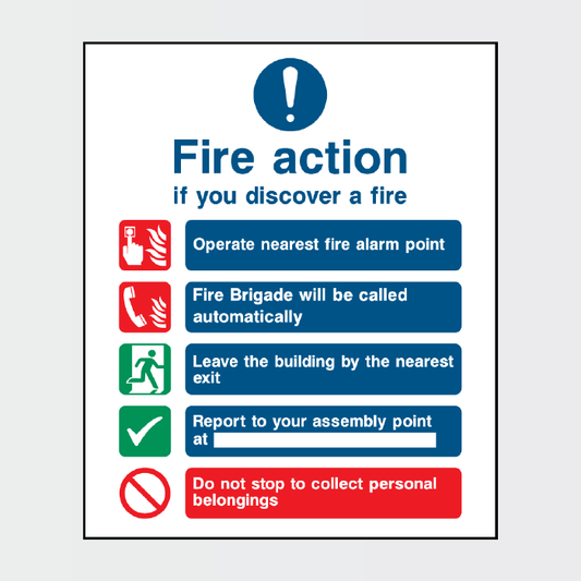 Fire Action - If you discover fire - 6 point sign - FACT0011