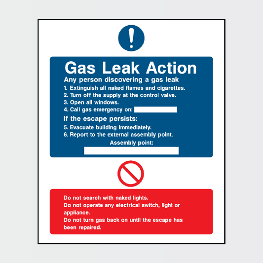 Fire Action - Gas Leak Action sign - FACT0012