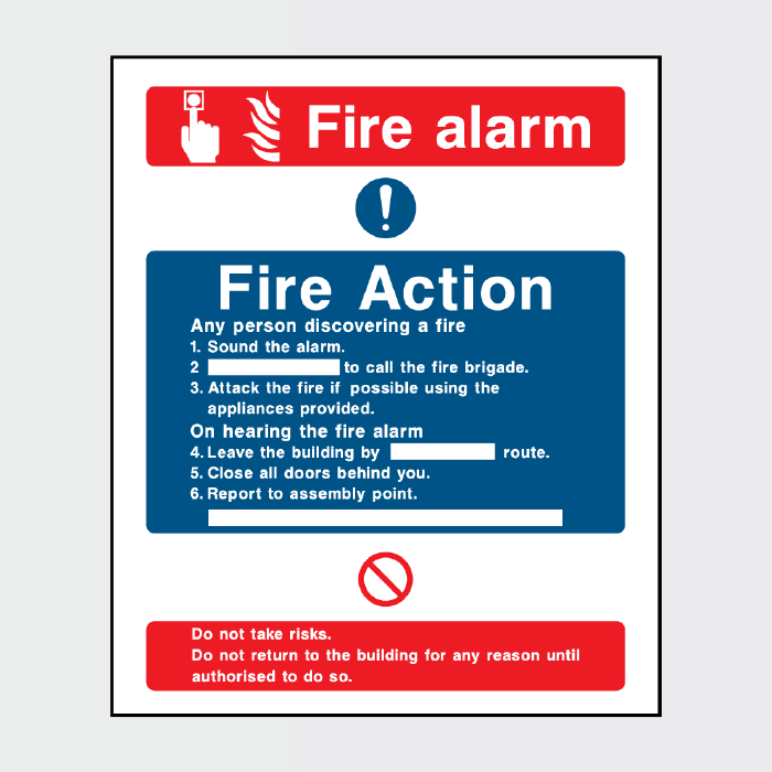 Fire Action Fire Alarm procedure Sign