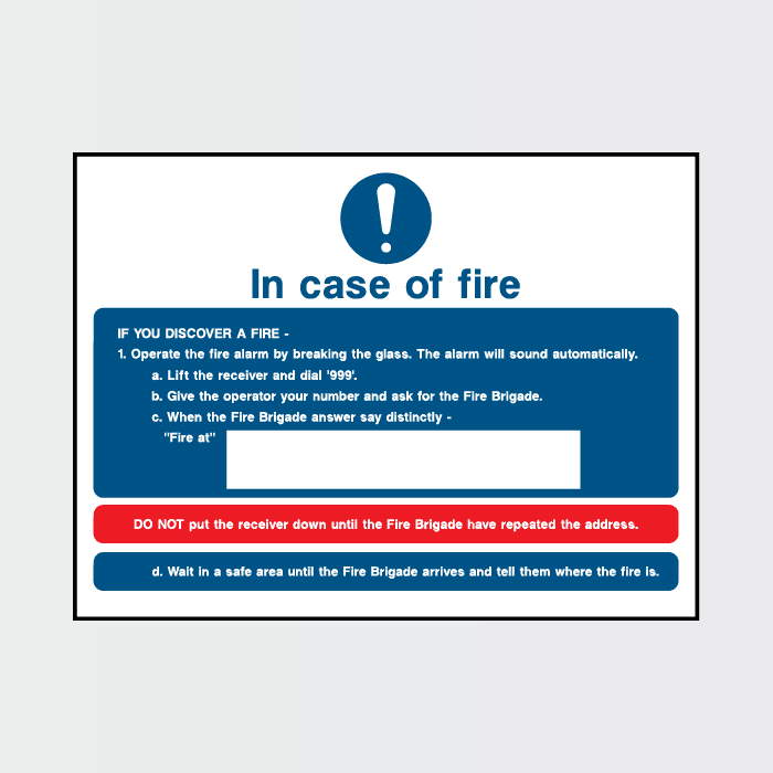 Fire Action In case of fire sign