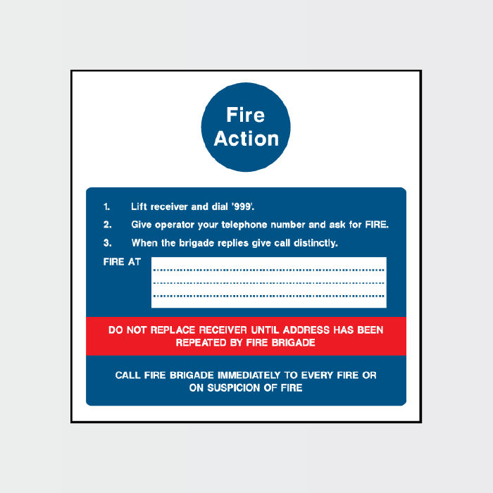 Fire Action - Lift receiver and dial 999 sign - FACT0021
