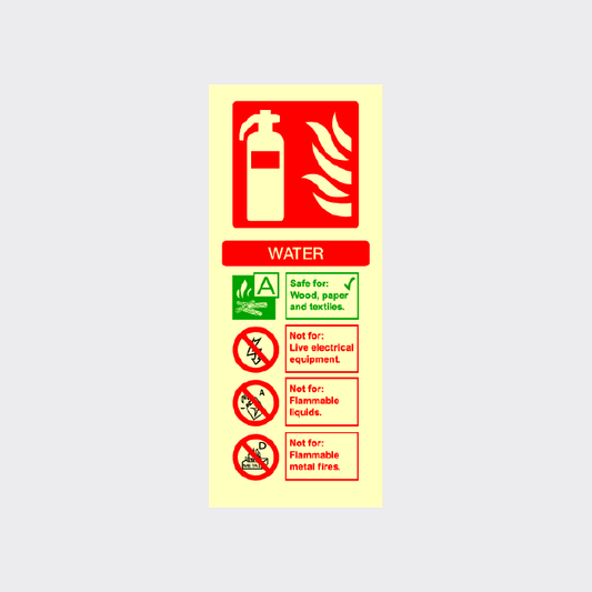 Glow in the dark water extinguisher Sign 