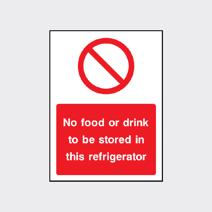 No food or drink to be stored in this refrigerator sign