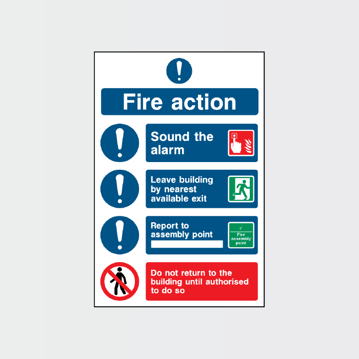 Fire Action 4 point action list sign