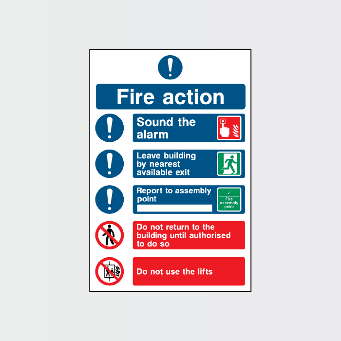 Fire Action 5 point action list sign