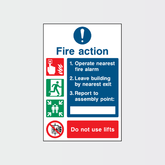 Fire Action Operate nearest fire alarm 4 point action Sign