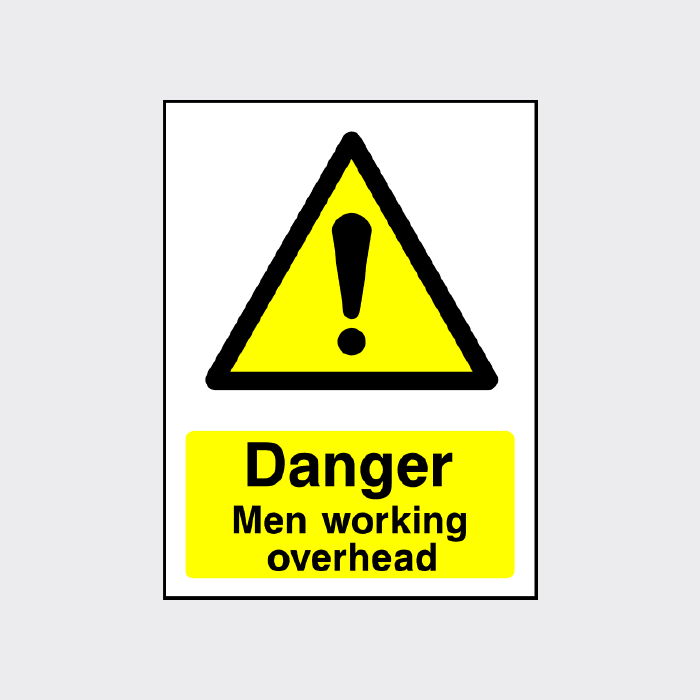 Men working overhead sign