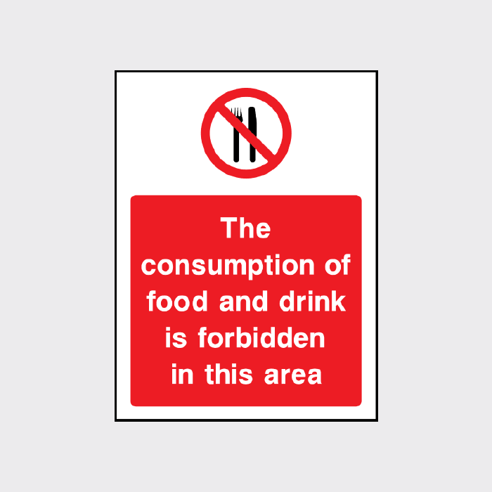 The consumption of food and drink is forbidden in this area sign