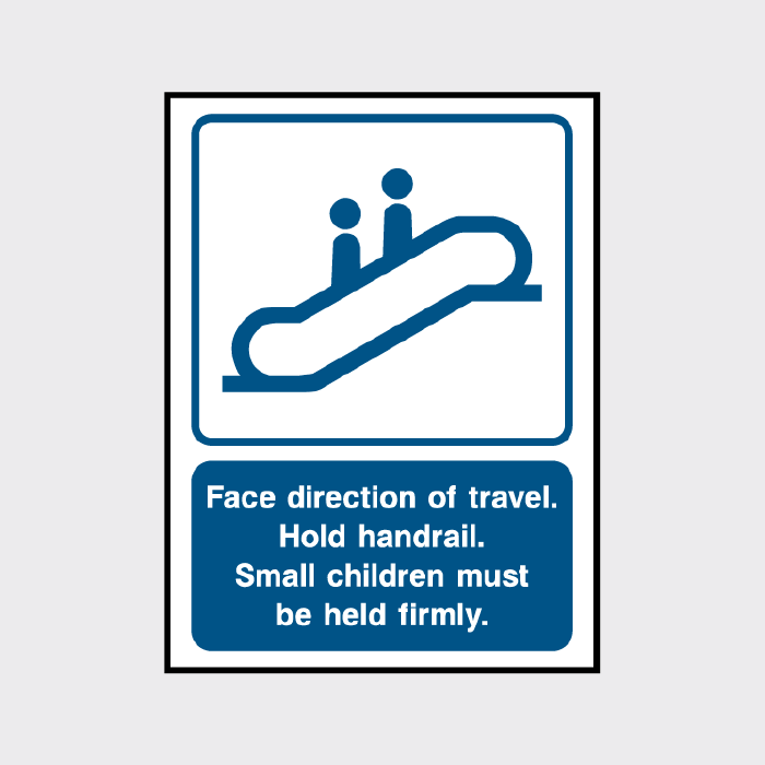 Face direction of travel & hold handrail stickers and signs - LIFT0021