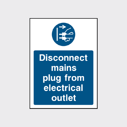 Disconnect mains plug from electrical outlet signs - MACH0042