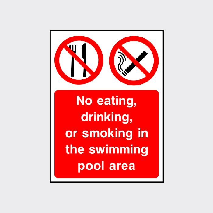 No eating, drinking or smoking in the swimming pool area sign